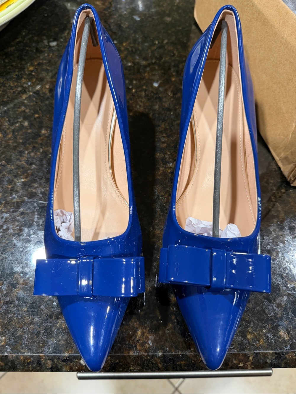 SHEIN Royal Blue Patent Pointed Toe Heels with Bow